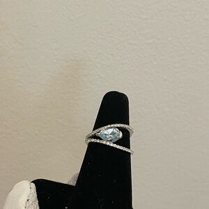 Pear Cut Aquamarine Double Shank Ring In Sterling Silver White Topez Size 7